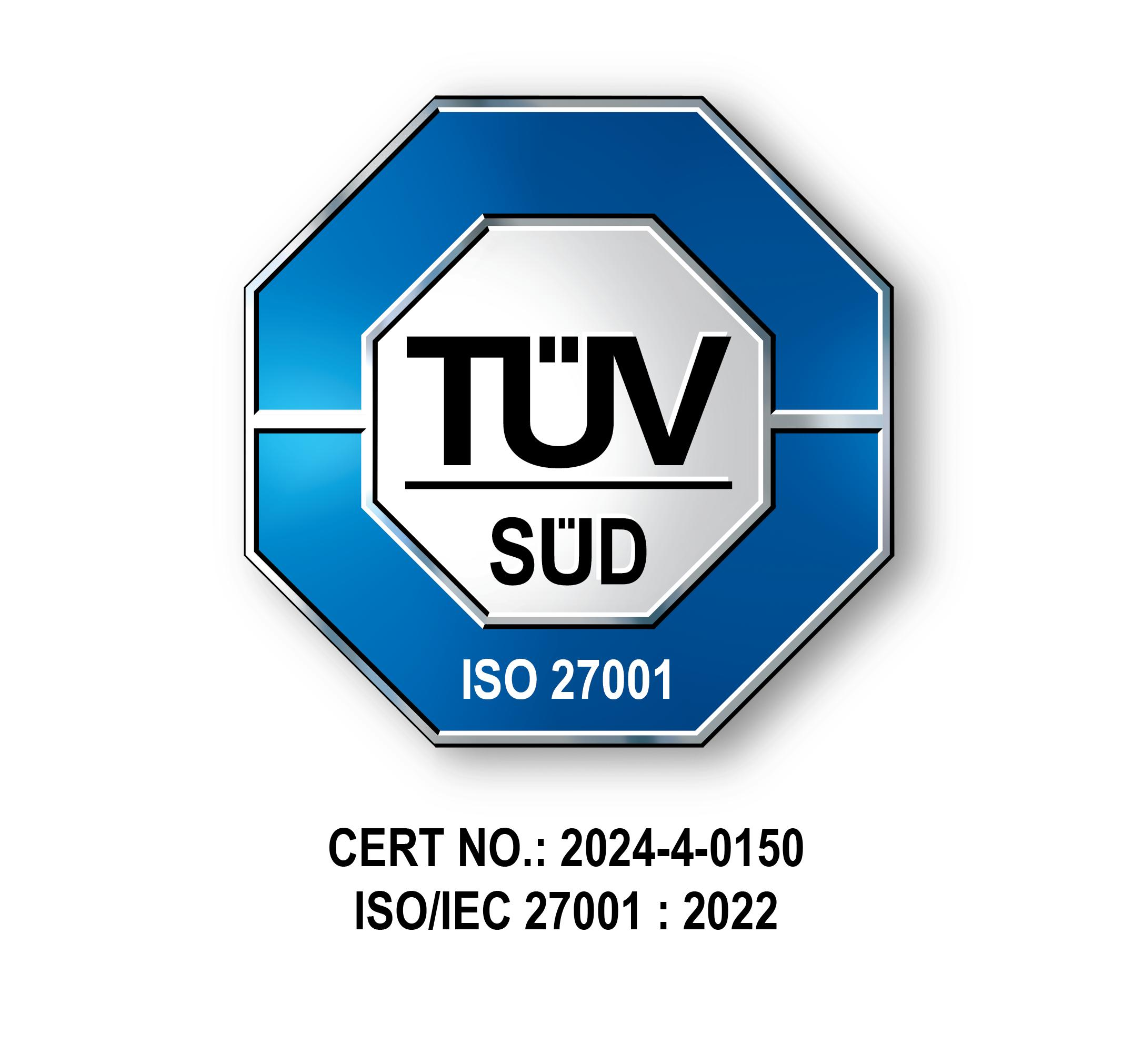 TÜV SÜD ISO/IEC 27001:2013 — Certificate No. IS27-2019-0066